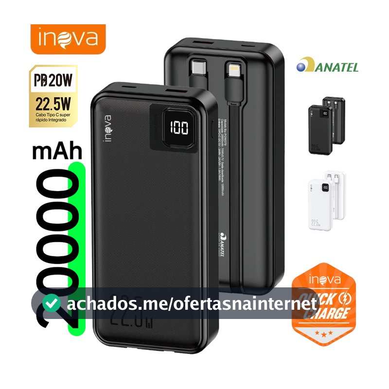 Inova Bateria Portátil Power Bank 20.000mah/10.000mah Universal carregador 22,5W Com Displaya Visor do nível da bateria