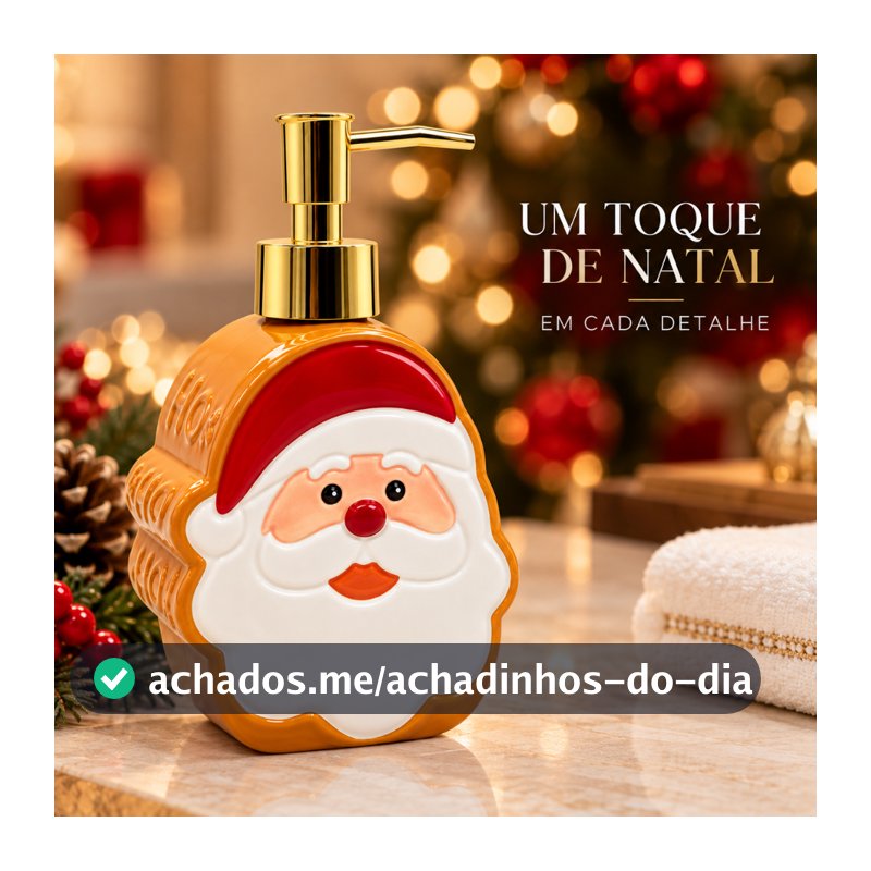 Dispenser Saboneteira Natalina Papai Noel Cerâmica Grande 18cm 400ml