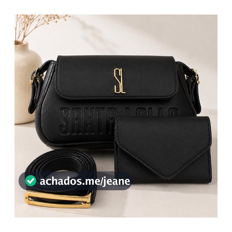 Kit Bolsa Feminina Preta Completa Com Porta Cartão e Cinto Elegante Tendencia Envio Rapido