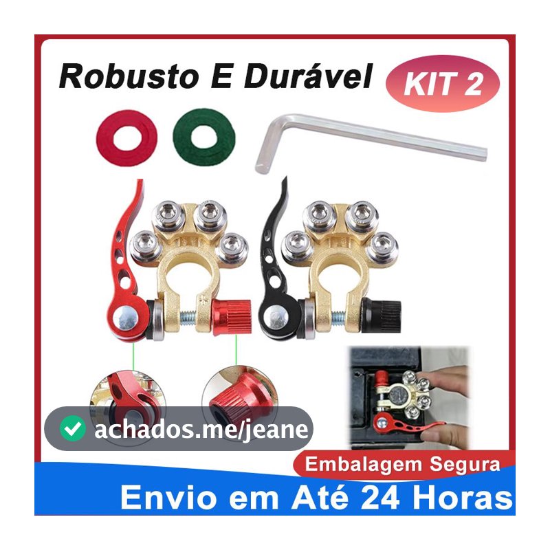 Kit Com 2 Conectores - 12v 24v Positivo & Negativo Automotivo Bateria Terminal Cabo Braçadeira Liberação Rápida Carro