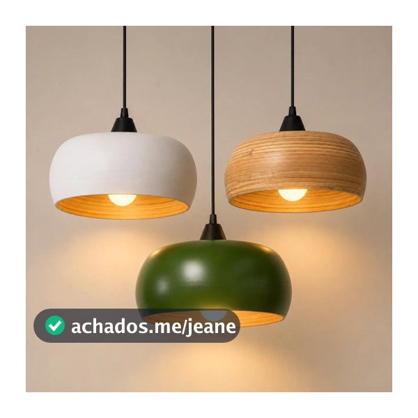 Kit 3 Luminarias Pendente Madeira Bambu Moderno Colorido  127/220v Multicolorido