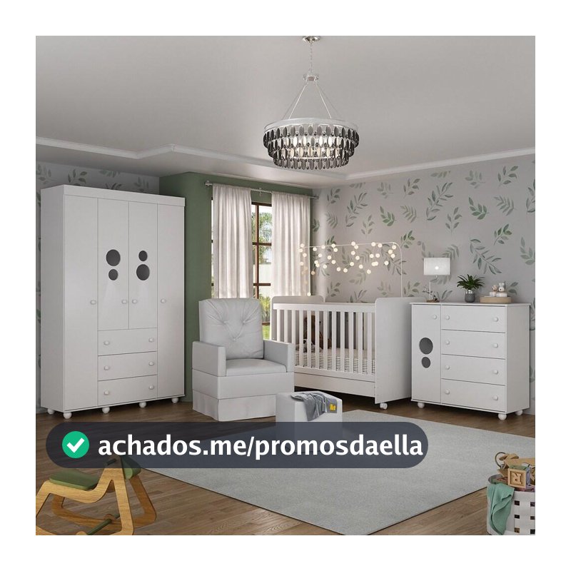 Quarto Completo com Colchão, Poltrona de Amamentação e Puff Pimpolho Multimóveis MP4109