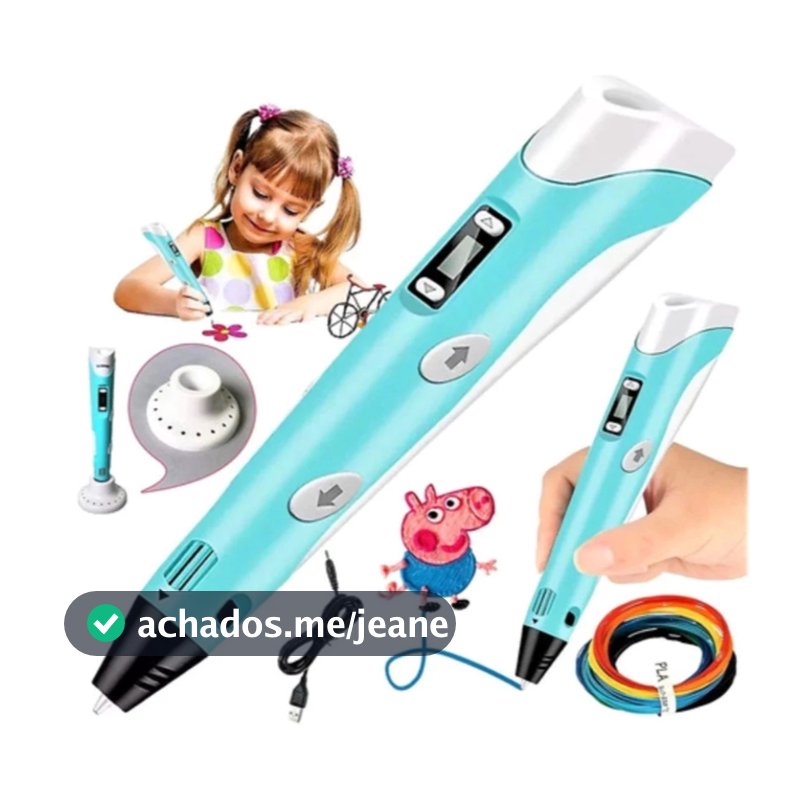 Caneta 3D Infantil e Adulto Impressora Manual DIY com Filamento Plástico Seguro para Crianças