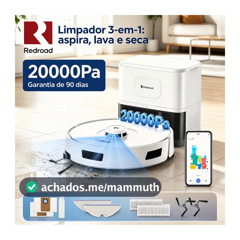 Robô Aspirador e Passador de Pano com Estação Autolimpante | Laser LDS | 20000Pa | App | 127V | Redroad R11