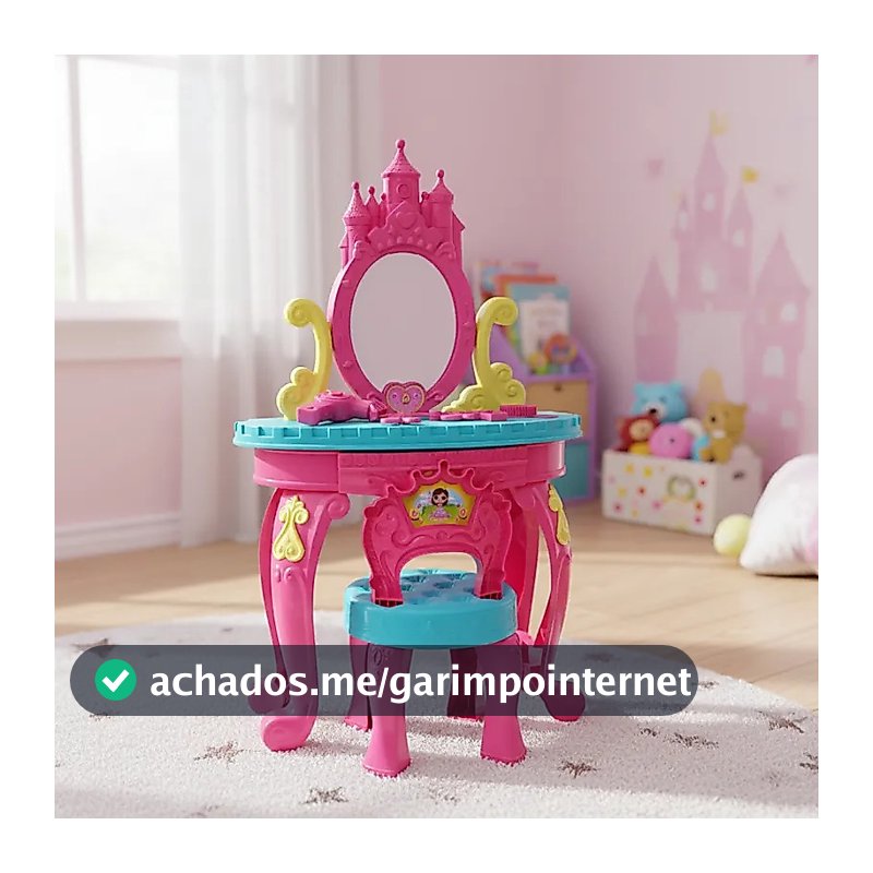 Penteadeira Infantil Princesas C/ Acessórios Banquinho Brinquedo Rosa Super Promoção Envio Imediato!