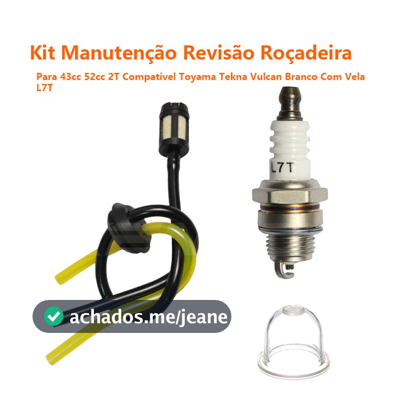 Kit Mangueira Combustível Com Filtro Vedação + Vela L7T Roçadeira 2T 33cc 43cc 52cc 63cc Toyama Tekna Branco Universal