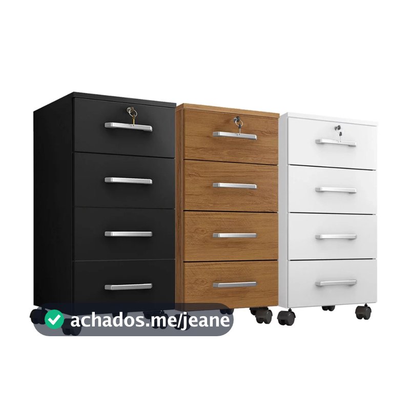 Gaveteiro Organizador 4 Gavetas com Rodízios e Chave Gávea Office