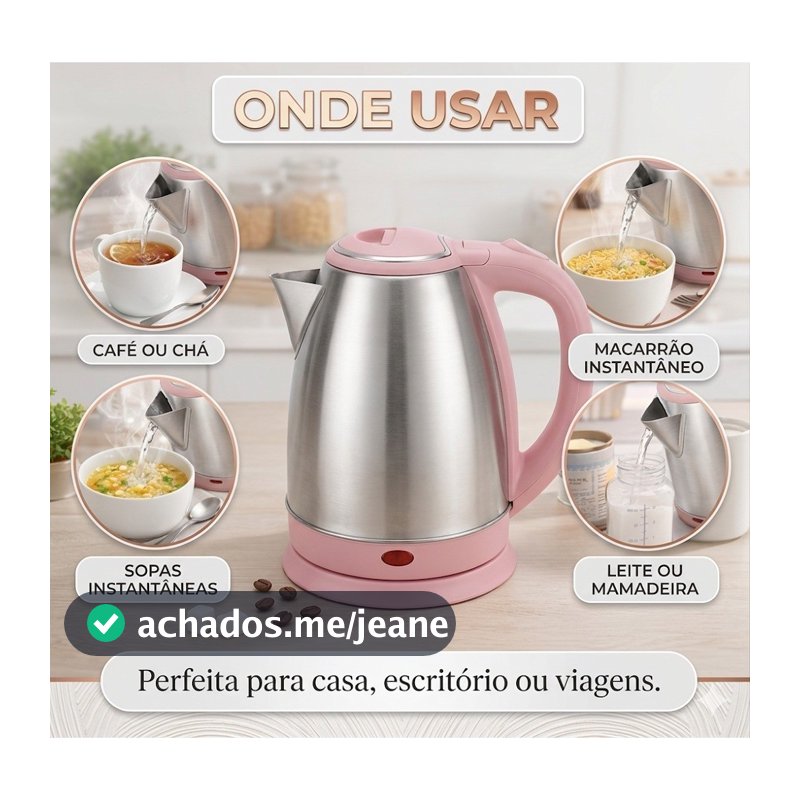 Chaleira Elétrica Bule Inox 1,8 Litros 220v 1100w Cor Rosa