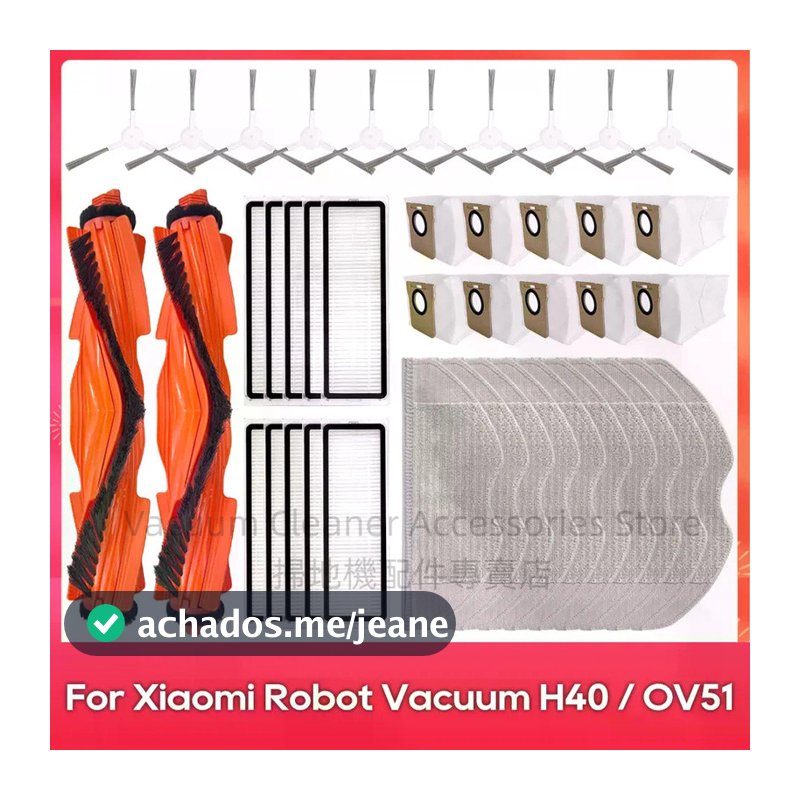 Para Compatível Xiaomi Robot Vacuum H40 OV51 Robô Aspirador Acessórios De Limpeza Escova Lateral Principal Filtro Saco