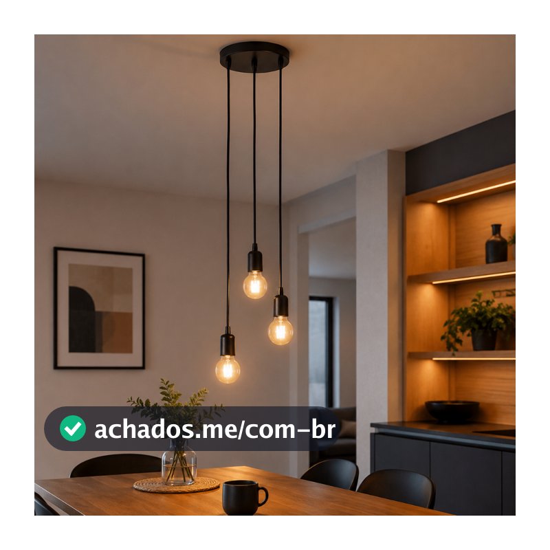 Pendente Luminária de Teto Fio Simples E27 Base Tripla Vintage Industrial Moderno