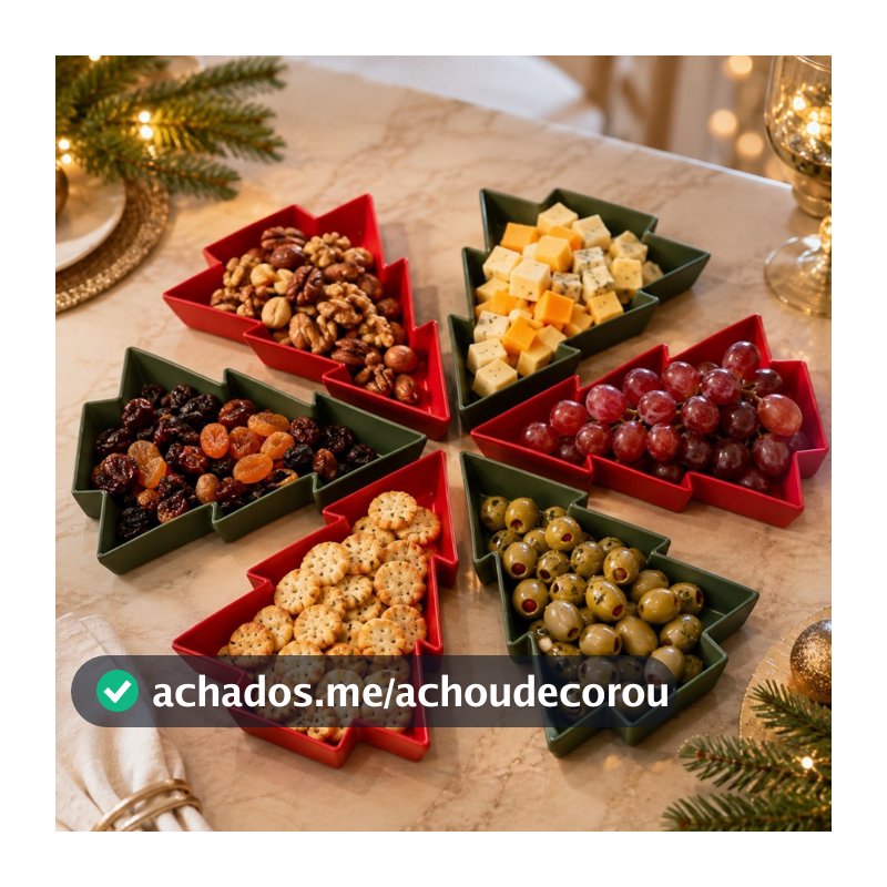 Kit 6 Petisqueiras Árvore de Natal | Porta Petiscos Vermelha e Verde | Mesa de Ceia Natalina e Amigo Oculto