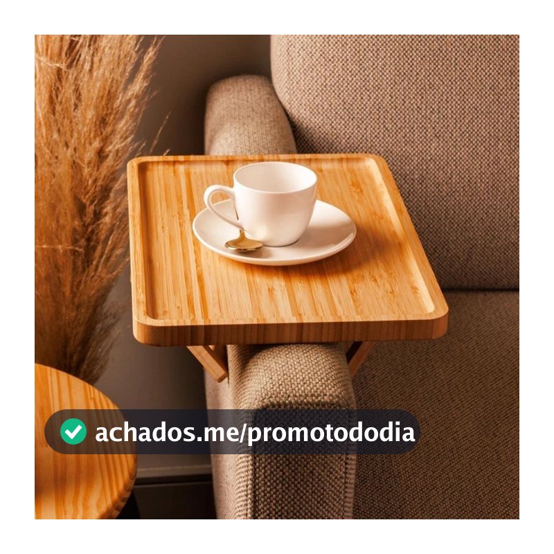 Bandeja Retangular e Redonda de Bambu Dobrável para Braço de Sofá -  Suporte de Copo -  Controle de TV - Bandeja de Café