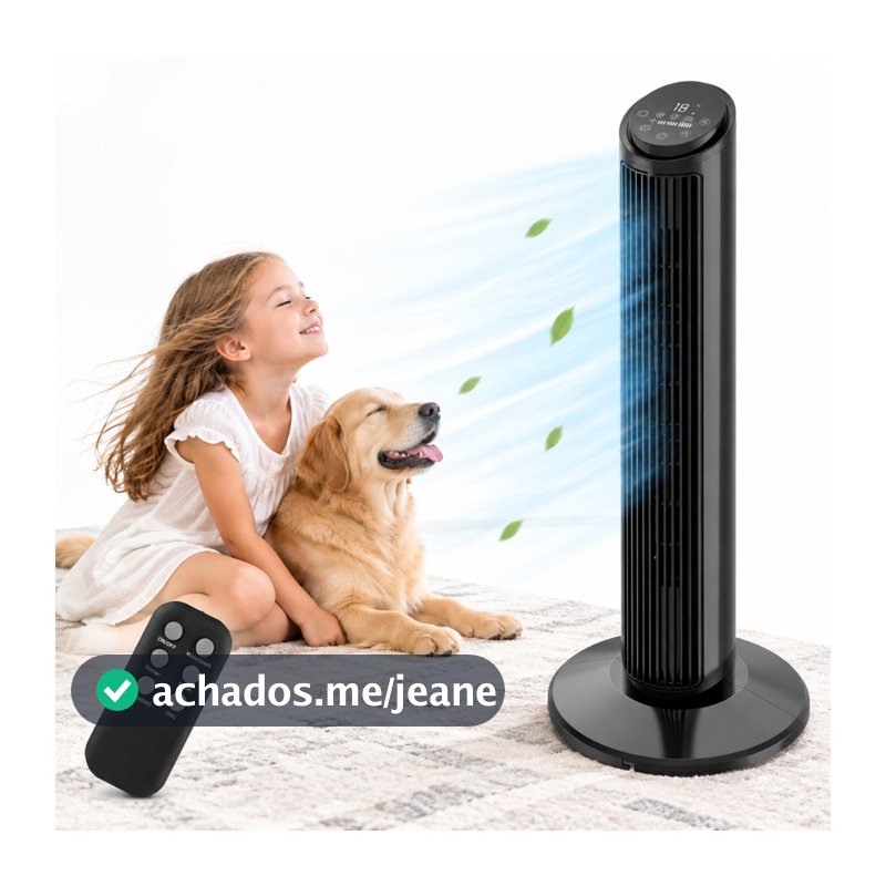 Ventilador De Torre Silencioso Hivento Com Controle Remoto Tela Led 3 Velocidades, Oscilação de 70°, Timer de 15h, 127V