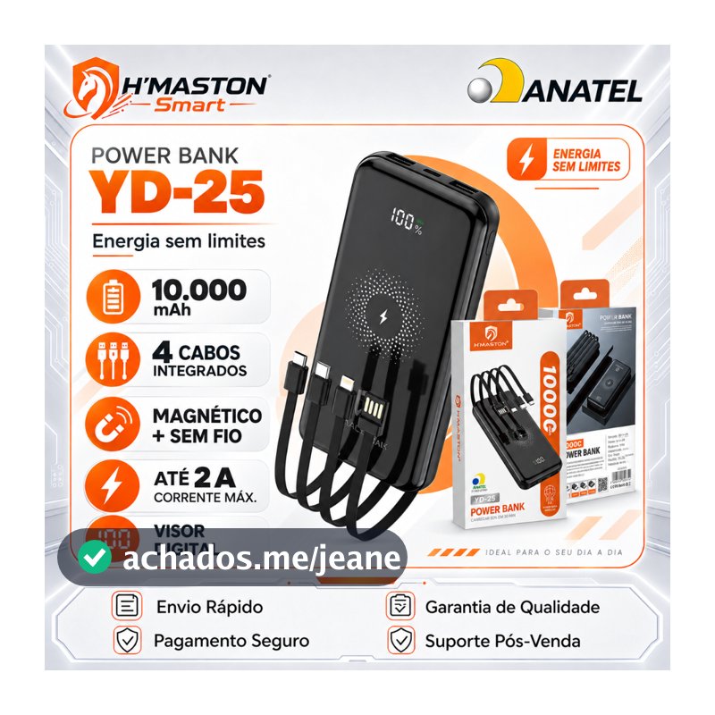 H'maston YD25 Carregador Portátil Para Celular Power Bank 10000mAh Carregador De Celular Portátil Bateria Portatil 22.5W