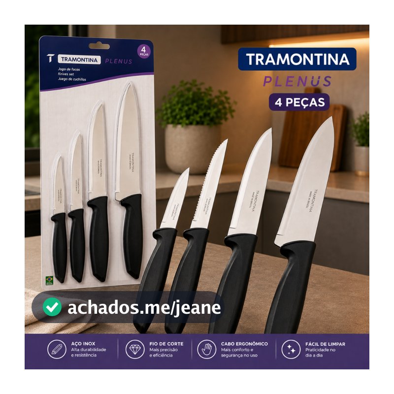 Jogo de Facas Tramontina Plenus 4 Peças Original Aço Inox