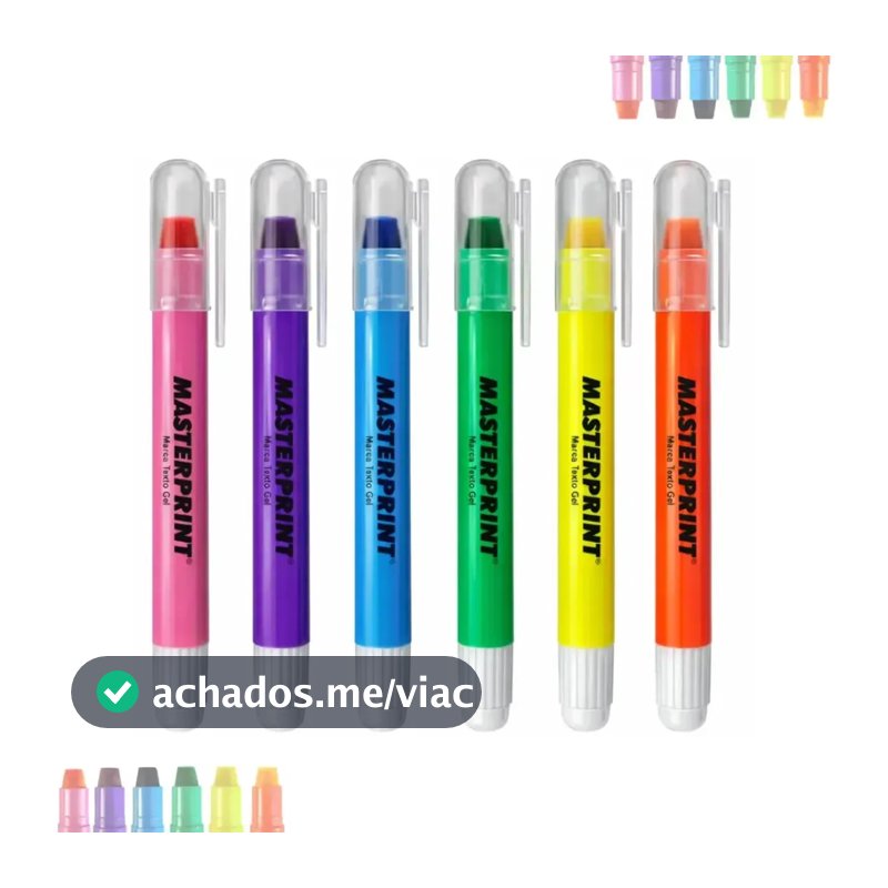 Kit 6 Canetas Marca Texto em Gel Masterprint – Não Mancha Ideal para Bíblia Vade Mecum e Estudos