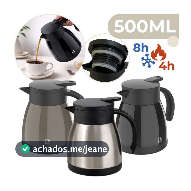 Bule Térmico Garrafa Aço Inox 500ml Café Chá Com Alça Elegance Soprano
