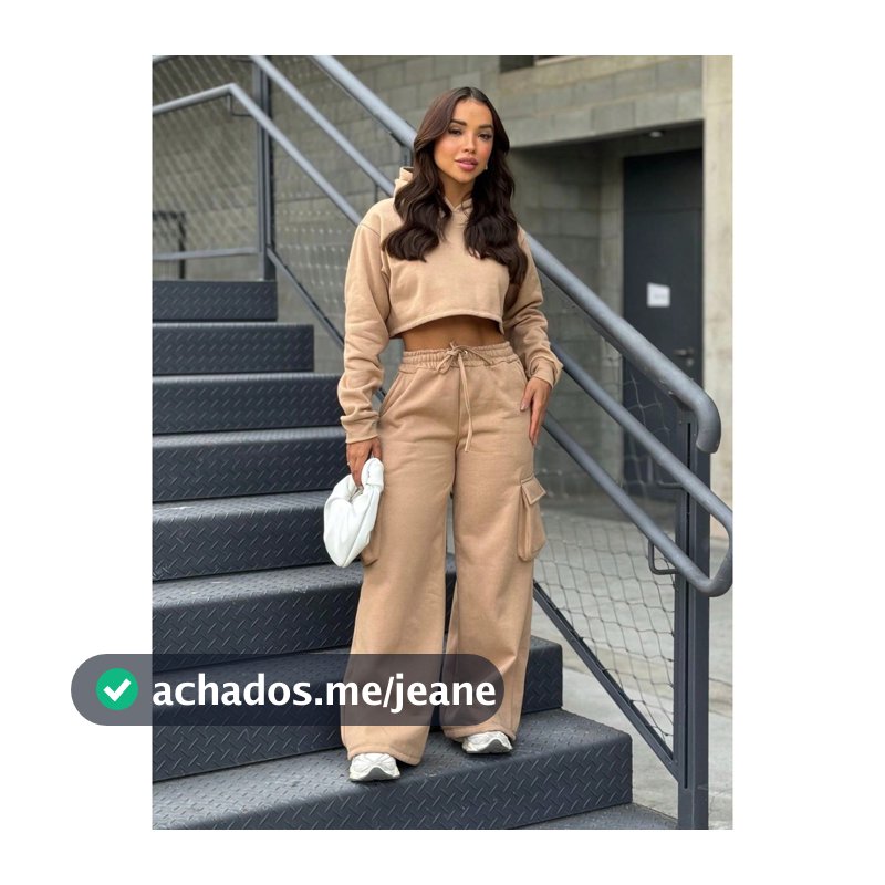 Blusa Cropped e Moletom Calça Pantalona Wide Leg Cargo e Cropped Manga Longa Moda Inverno
