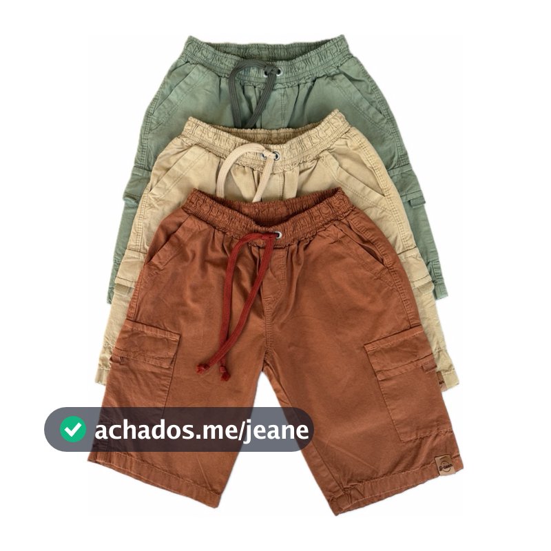 BERMUDA CARGO MASCULINO INFANTIL E JUVENIL COM ELASTICO PARA MENINOS.