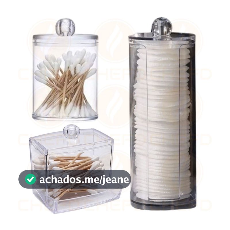 Kit Completo Porta-Cotonetes e Algodão 3 Peças - Organização Prática e Elegante para Seu Banheiro