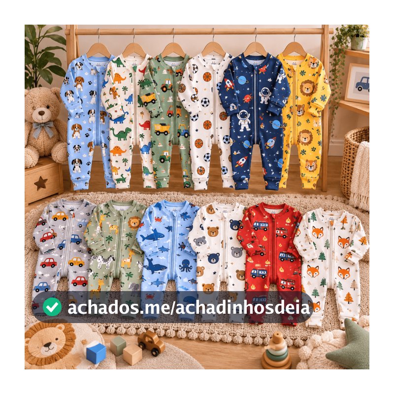 Kit 5 Macacão de Bebê Roupa Menino Estampado Ziper Animado Estampado Algodão Verão Maternidade
