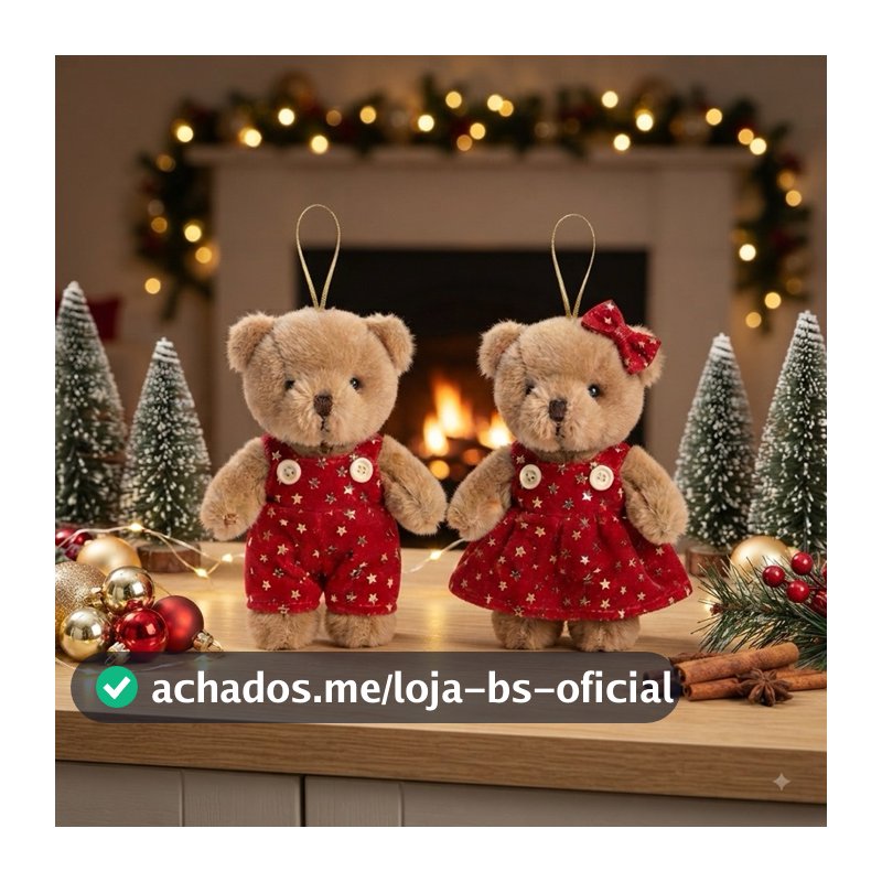 Kit 6 ursinhos de Pelúcia Natalinos 12cm para Árvore Guirlanda Pelúcia Premium Cachorro Ursos Natal
