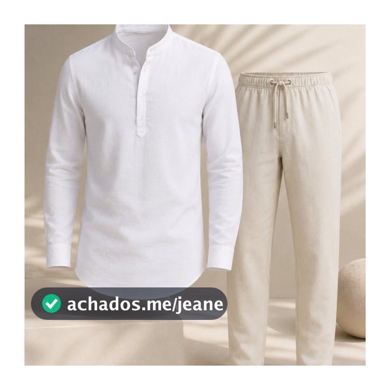 Conjunto Kit Masculino em Linho Premium Bata e Calça de Linho Camisa Slim Moderna Casual Estiloso