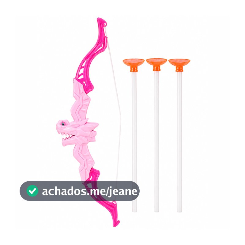Arco e Flecha Infantil Rosa Dragão 29cm com 3 Dardos de Ventosa 18cm