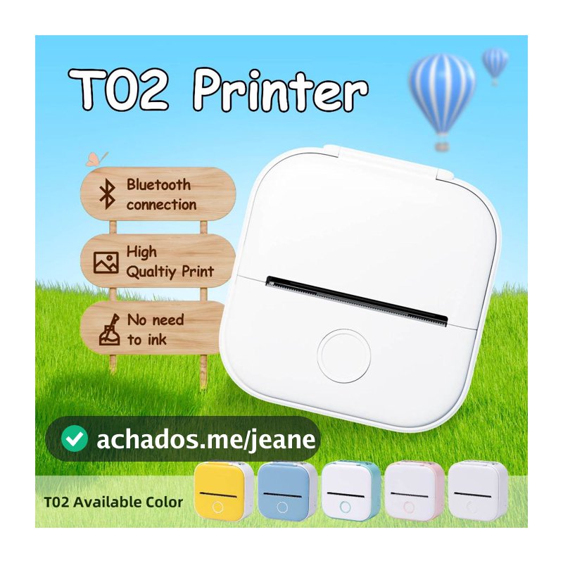 T02 Phomemo Mini Impressora Portátil Térmica 53mm Adesivo Sem Fio De Bolso Tinta