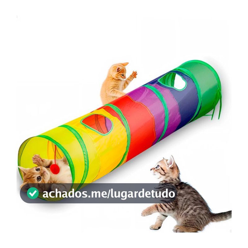 Túnel Brinquedo para Gato Dobrável Colorido com Bolinha – 120cm x 25cm