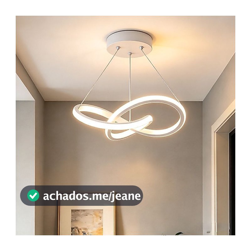 Lustre Pendente LED Infinito Dourado Bivolt Iluminação 3 Cores Decoração Moderna para Entrada e Cozinha