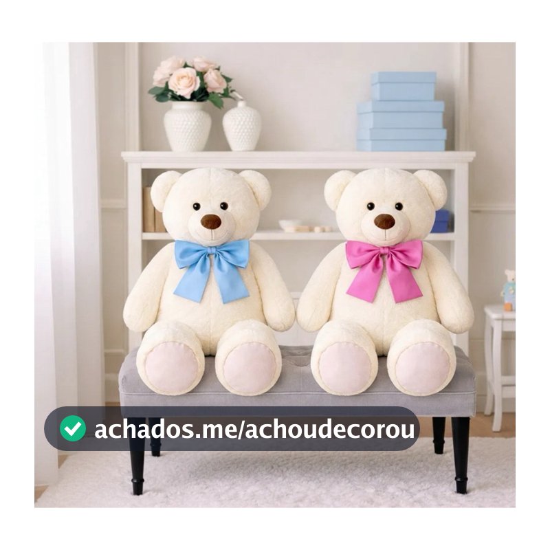 Kit 02 Urso de Pelúcia Chá Revelação com Laço Azul e Rosa - Decoração Presente Bebe