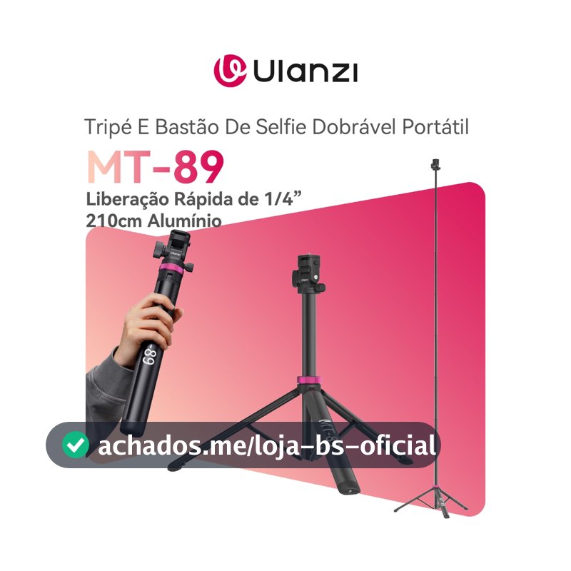 ULANZI MT-89 Tripé E Bastão De Selfie 2.1m Alumínio 360° Dobrável Portátil Para DSLR 1/4" Suporte