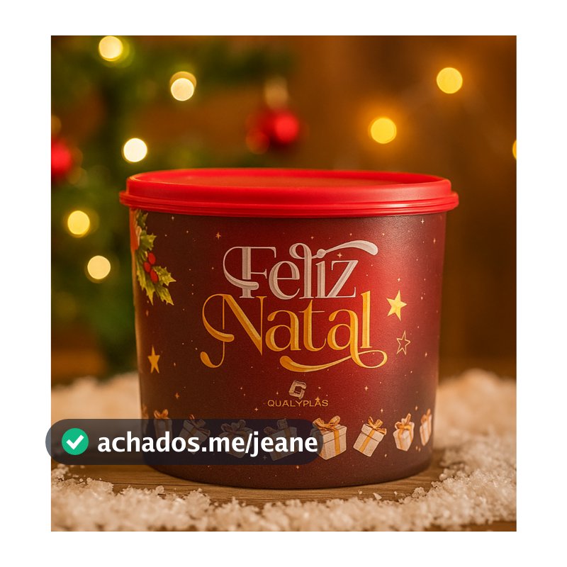 kit 5 Potes Plástico com Estampa de Natal – Capacidade 1,8L, Ideal para Biscoitos e Presentes