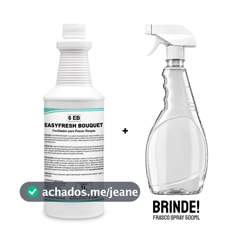 Cheiro de Rica Easyfresh Bouquet 1L Faz 10L Facilitador Passar Roupas Cheiro de Hotel + Frasco Borrifador 500ml