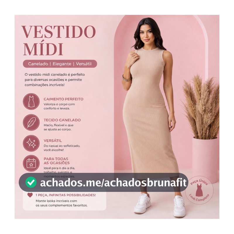 Vestido Midi Regata Com Fenda Lateral Canelado Feminino P ao GG