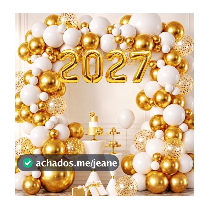 Kit 120 Balões Festas 2027 Deslumbrantes Modernas Contraste Entre Cores Branco Dourado Metalizado