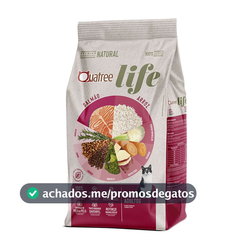 Ração Quatree Life Gatos Adultos Sabor Salmão e Arroz 10kg