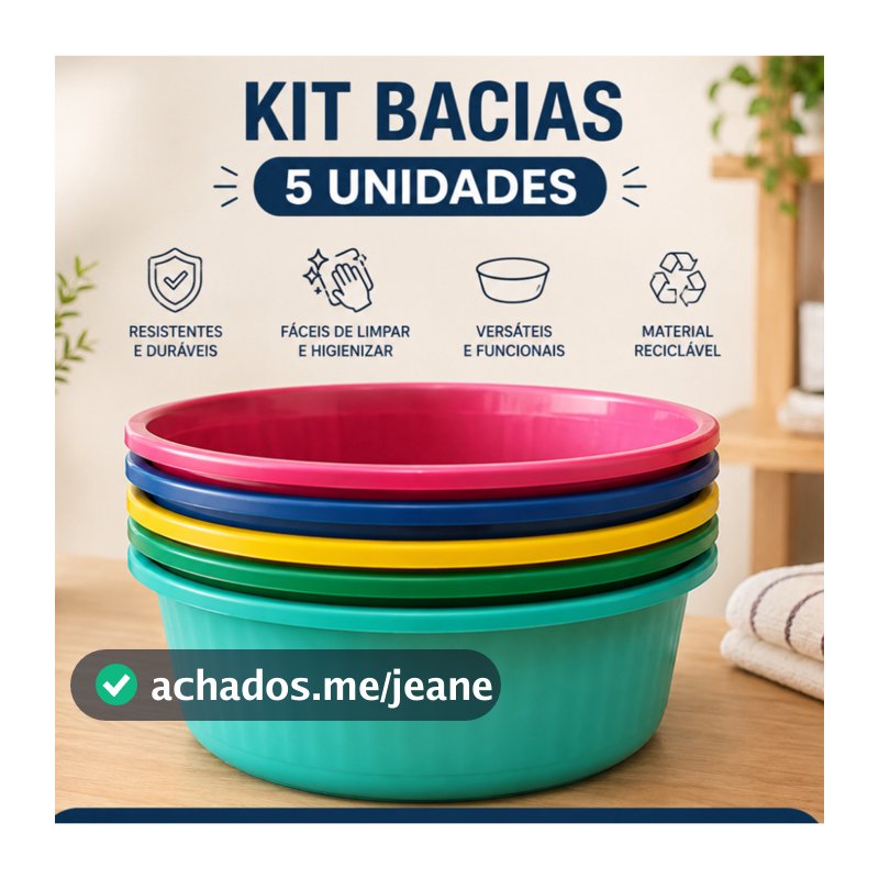 Kit 5 Peças Bacia Canelada 2,7L De Plástico Redonda Colorida Grande Plástico Promoção Resistente