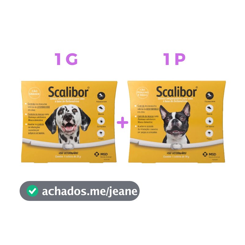 2 Coleira Scalibor P e G Leishmaniose Antipulgas MSD Cães Cachorros
