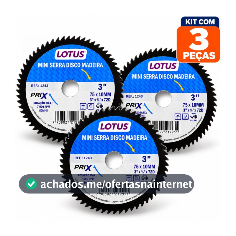 Kit 3 Mini Discos de Serra Circular para Madeira MDF 75mm 72 Dentes Furo 10mm para Mini Esmerilhadeira 3 Polegadas