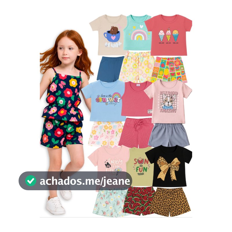 kit 10 peças 5 blusas + 5 shorts Infantil Menina Roupa Feminina Verão