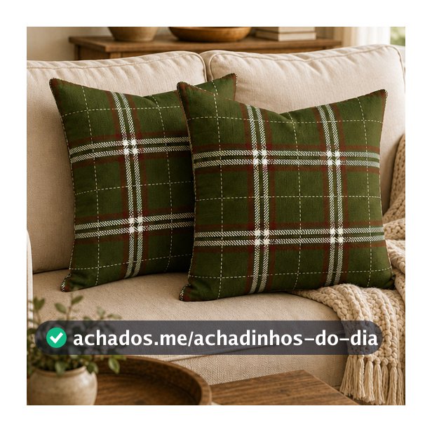 Kit 2 capas de almofada xadrez linho 43x43cm decorativo casa sofa poltrona cama luxo Natalina Natal