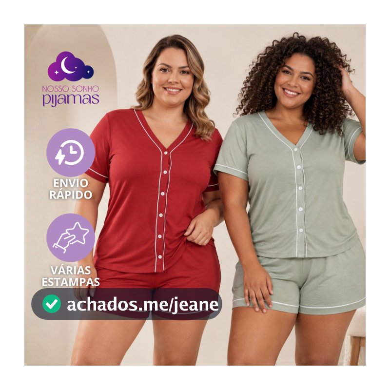 Pijama Americano Plus Size Feminino Aberto Botão Malha Suede Blogueira Baby Doll Amamentação Short Doll Confortável