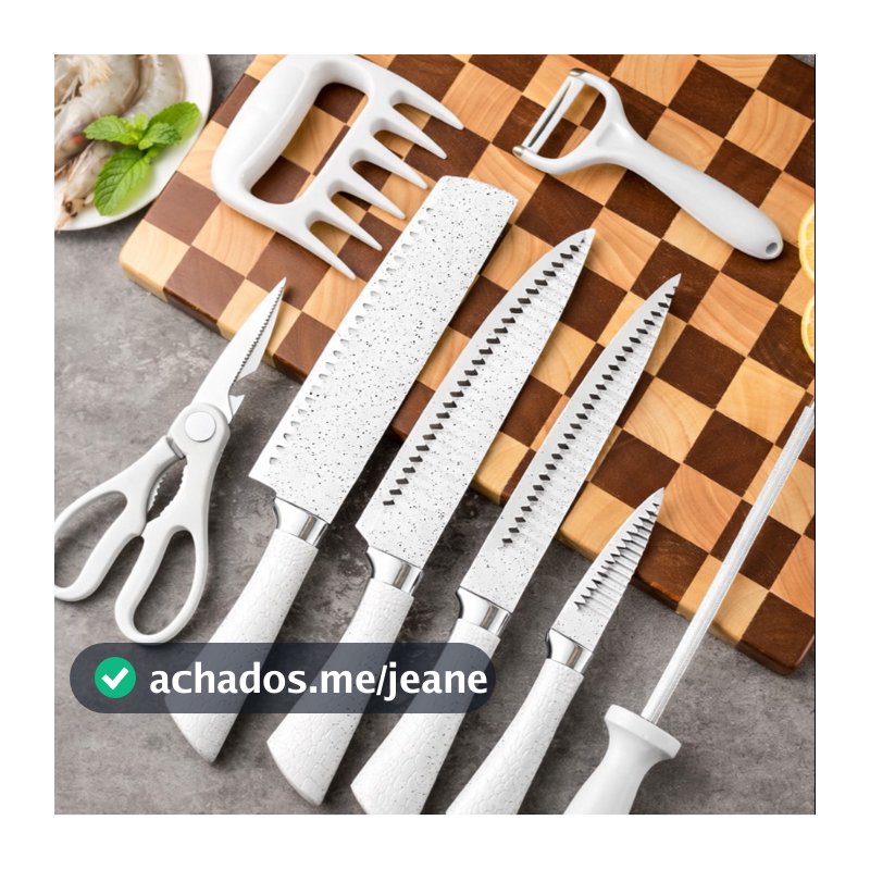 Kit Facas Cozinha 8 Peças Branca Premium Com Chaira