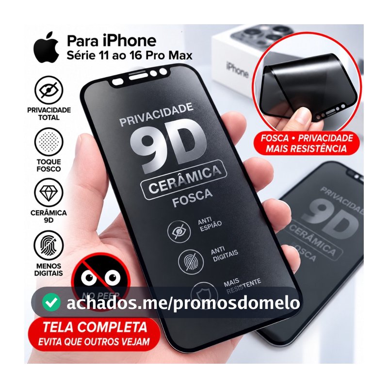 Película Privacidade Cerâmica Fosca Anti Espião Full Cover para iPhone 15 14 13 Pro Max 12 11 XR X 6 7 Plus