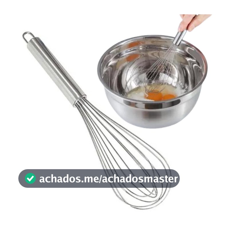 Batedor Fouet Inox Profissional De Ovos e Massas Cabo Reforçado e Normal 26cm Utensilio De Cozinha Universal Promoção