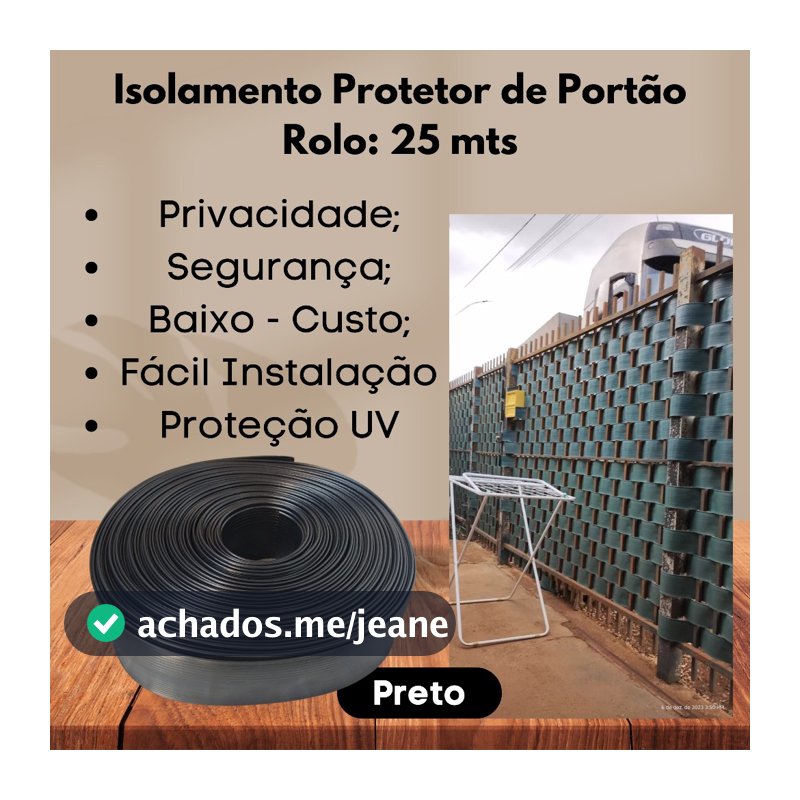 Protetor Isolamento Privacidade de Portão Grade Sacada 25 mts - Cor Preto - Limitador de Grama