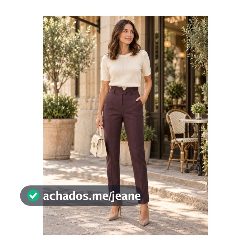 Calça Alfaiataria Feminina Slim Cintura Alta Social Elegante com Bolso e Botão P ao GG REF, 2519