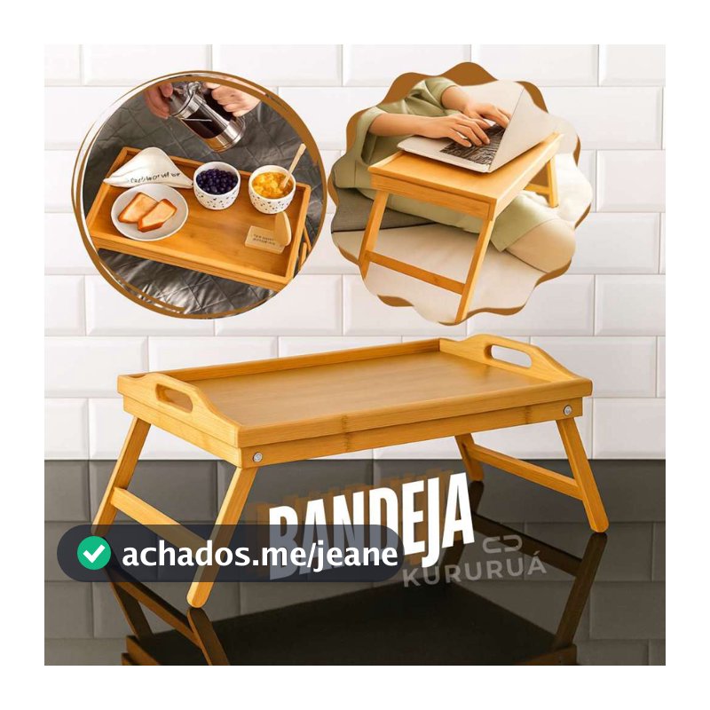 Bandeja de Bambu Café Da Manha Na Cama Em Bambu Pés Dobraveis 50x30cm Marca Kururuá